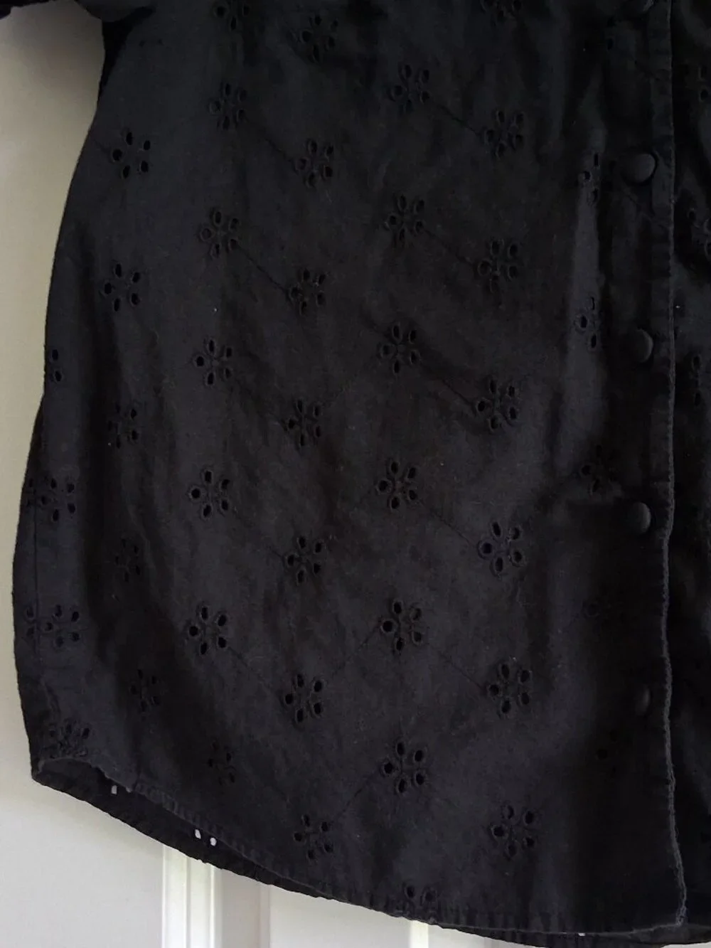 J. Crew Black Eyelet Puff Sleeve Button Down Blouse Women's Size XS